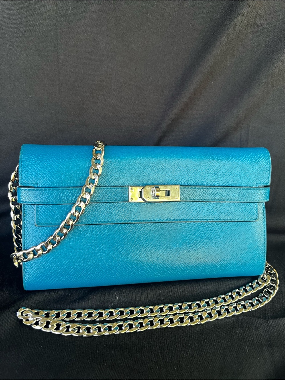 💎HERMES KELLY Blue Epson leather Long wallet